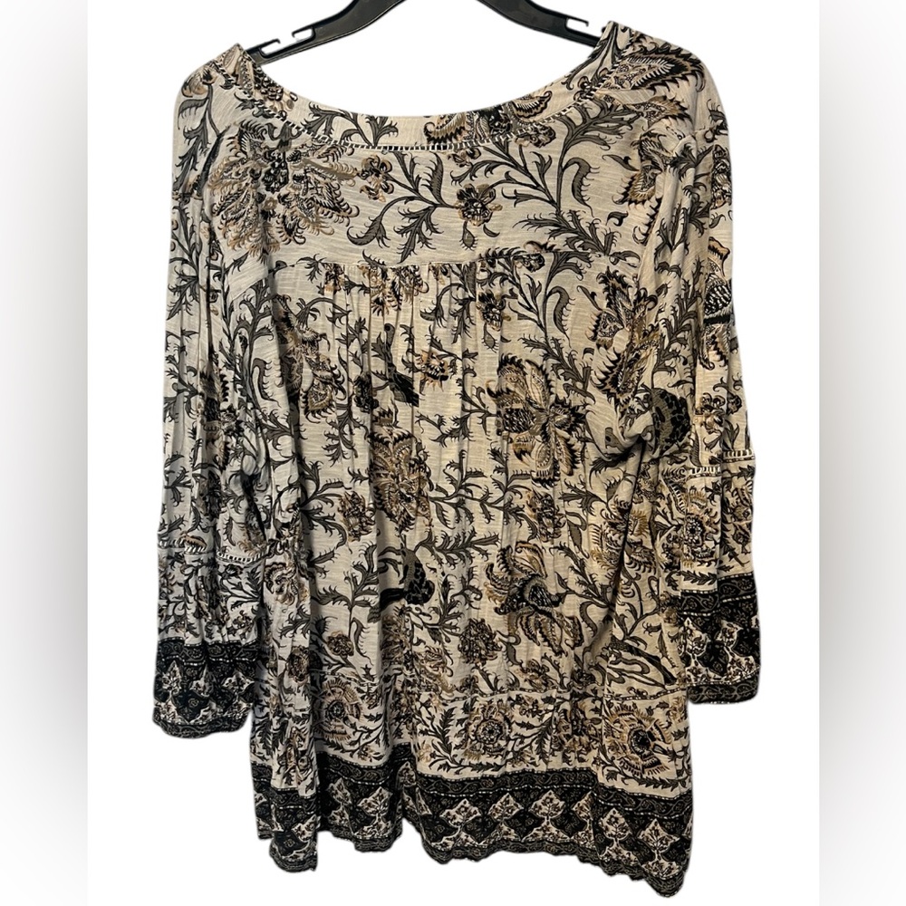 Lucky Brand 3/4 Sleeve Floral /Bird Peasant Split Neck Top size 2X Boho - Picture 4 of 10